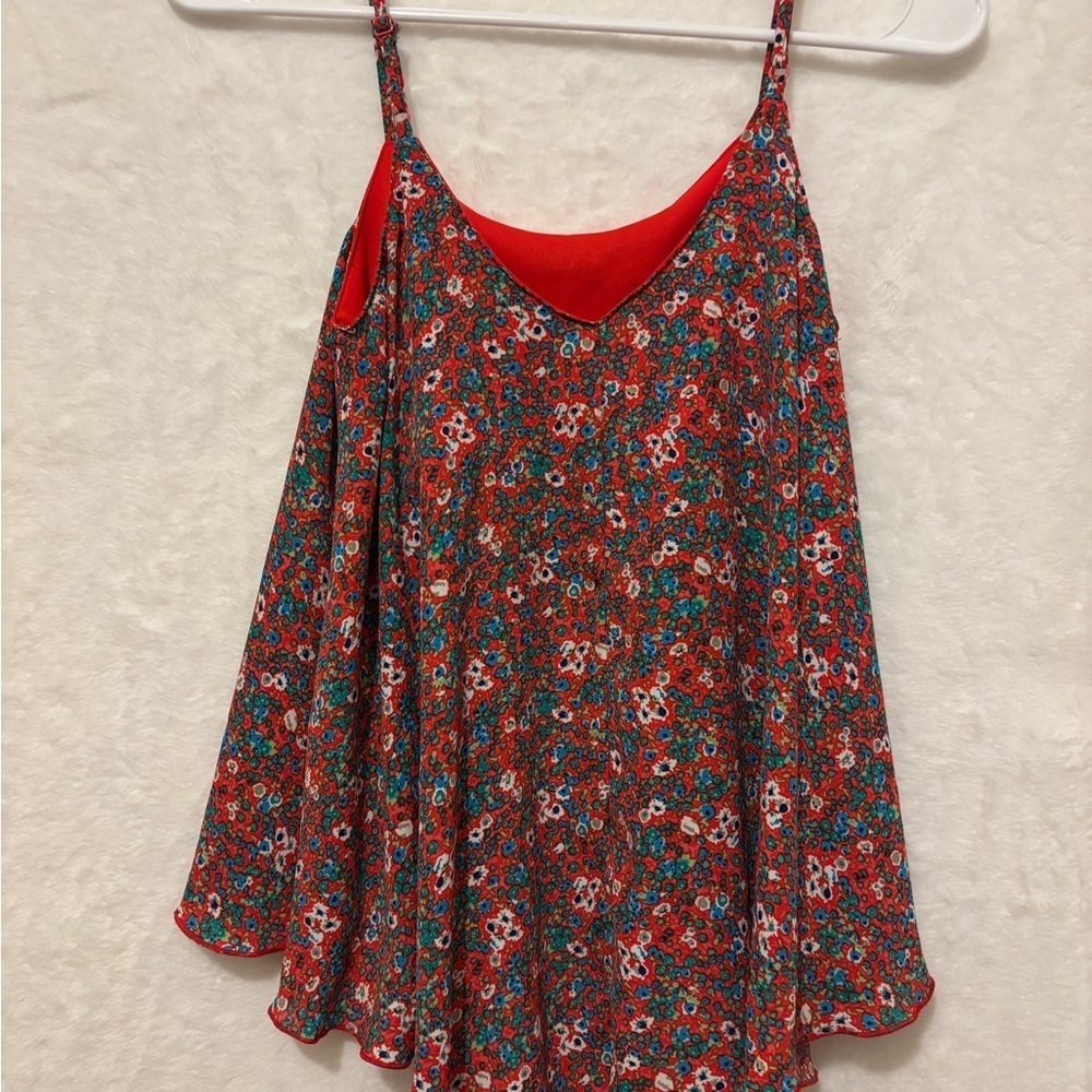 Mimi Chica Red and Orange Asymmetrical Sleeveless Camisole - Picture 1 of 3